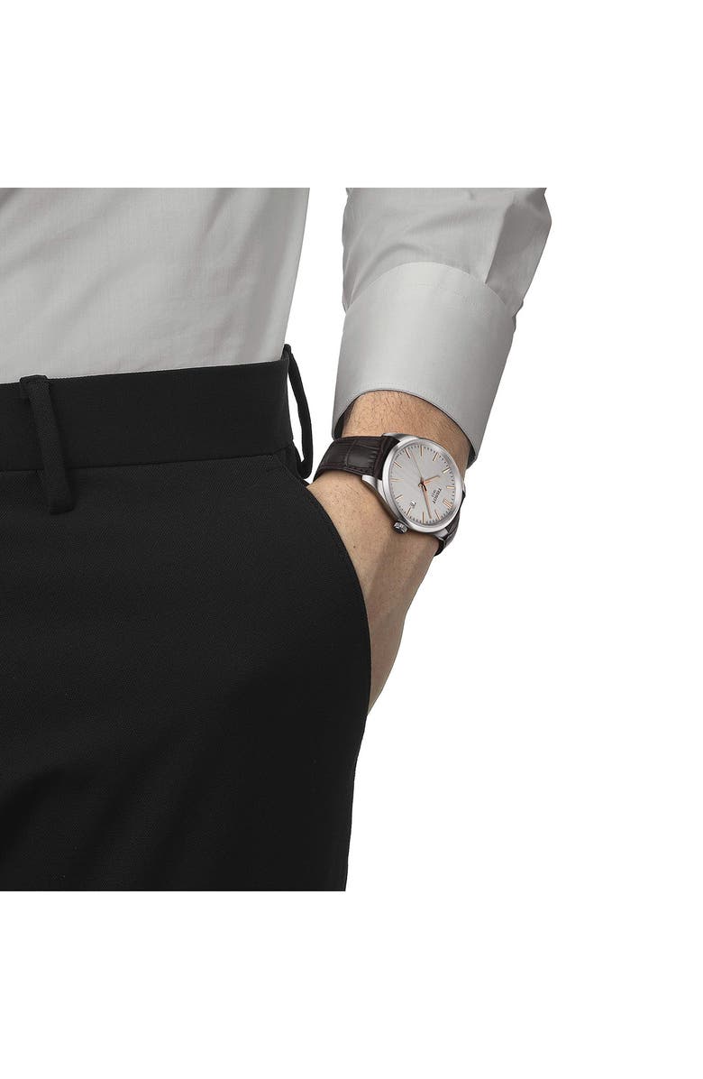 Tissot PR 100 Classic Leather Strap Watch, 40mm, Alternate, color, Silver