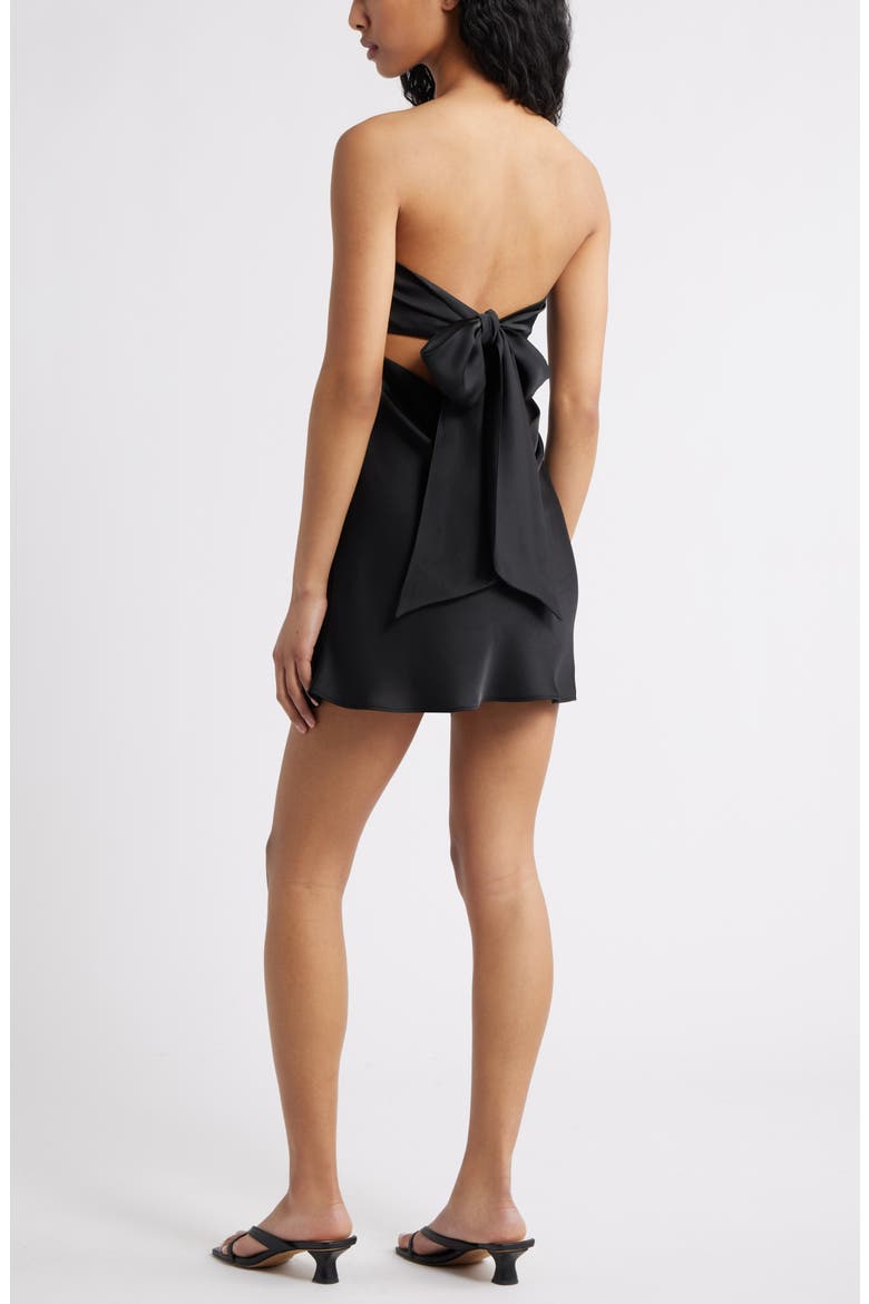 Open Back Strapless Satin Minidress, Alternate, color, BLACK