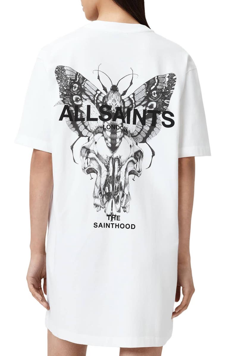 AllSaints Halis Graphic Print Cotton T-Shirt Dress, Alternate, color, White