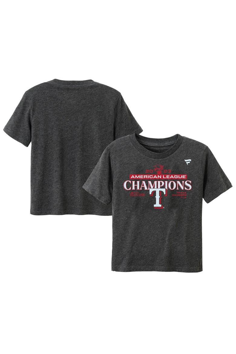Toddler Fanatics Branded  Heather Charcoal Texas Rangers 2023 American League Champions Locker Room T-Shirt, Main, color, Heather Charcoal