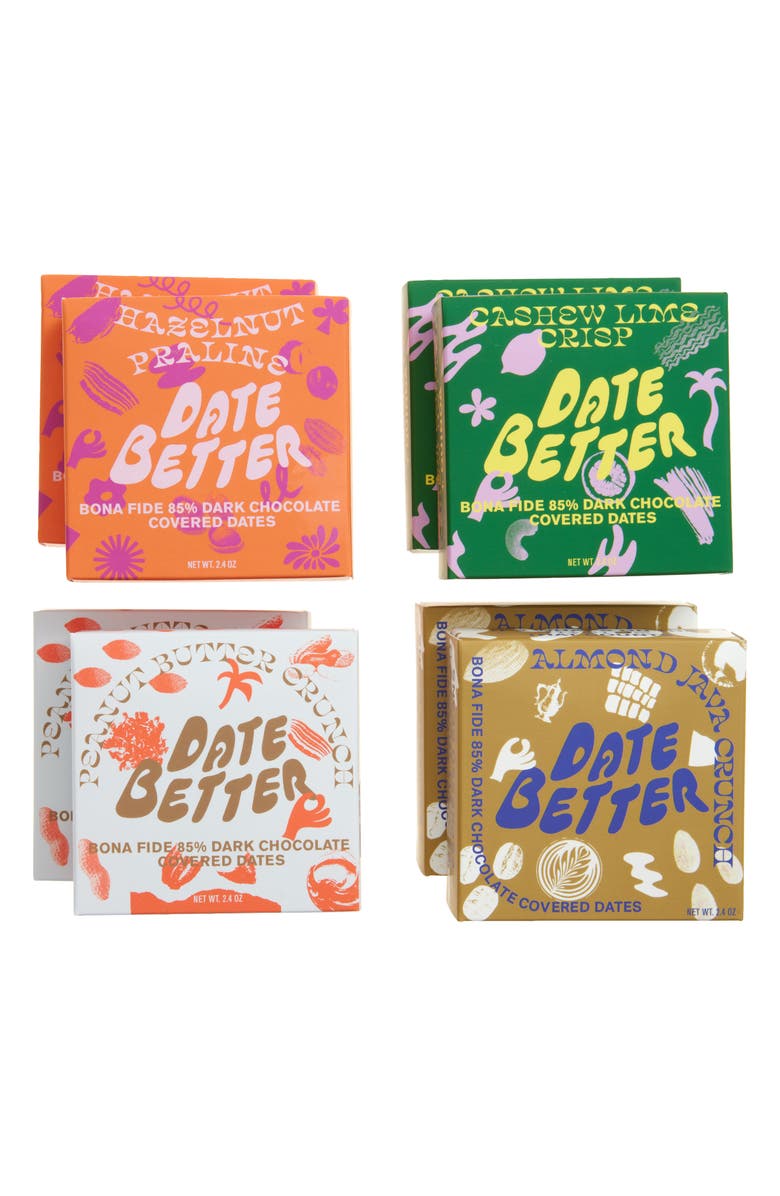 DATE BETTER Dark Chocolate Covered Dates Variety 8-Pack, Main, color, Variety Pack