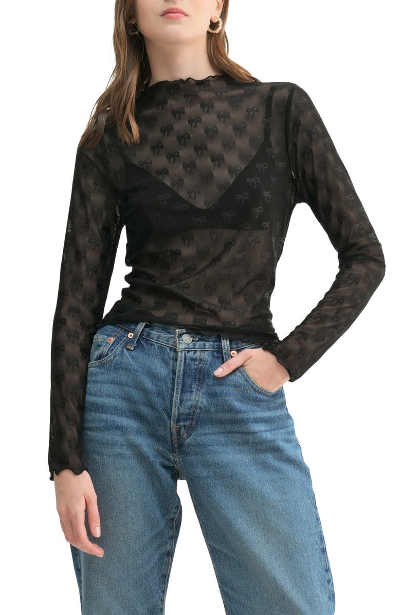 All in Favor Bow Long Sleeve Sheer Mesh Top, Main, color,