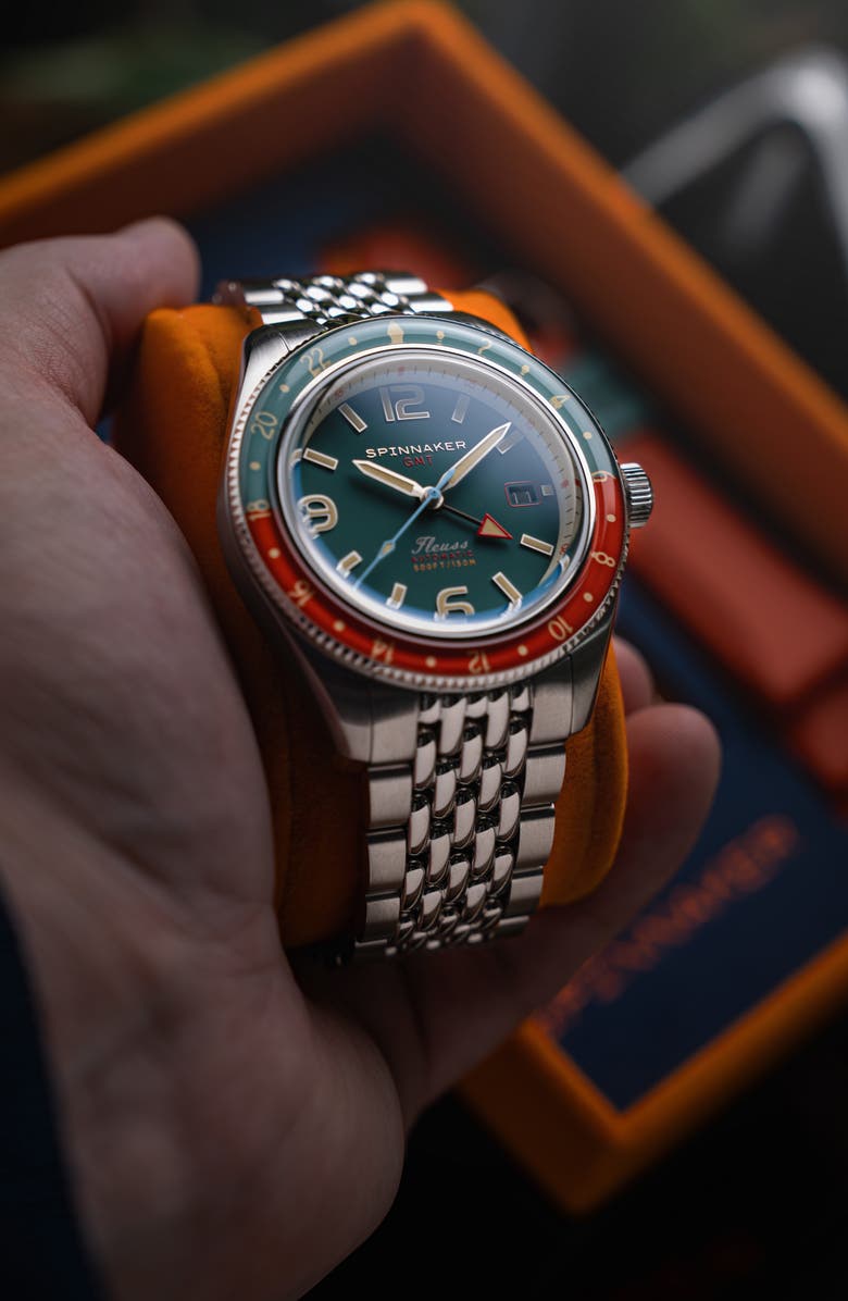 SPINNAKER Fleuss GMT Automatic Bracelet Watch, 43mm, Alternate, color, Green
