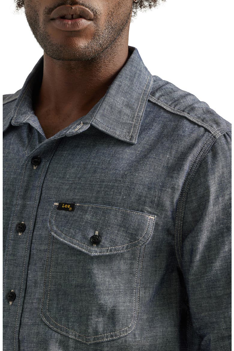 101 '70s Cotton Chambray Button-Up Shirt, Alternate, color, DRY INDIGO