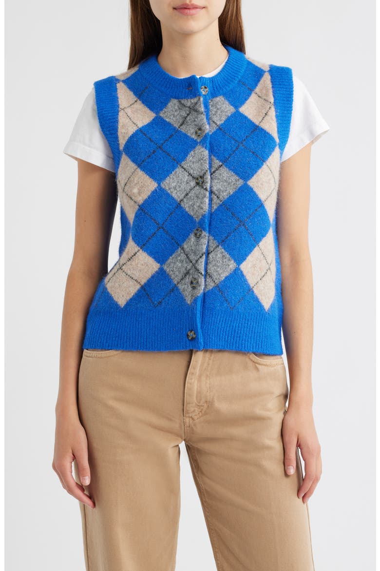 Aggie Argyle Button-Front Vest, Main, color, COBALT BLUE
