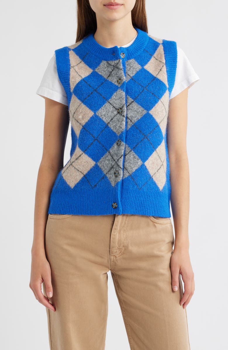 Damson Madder Aggie Argyle Button-Front Vest, Main, color, Cobalt Blue
