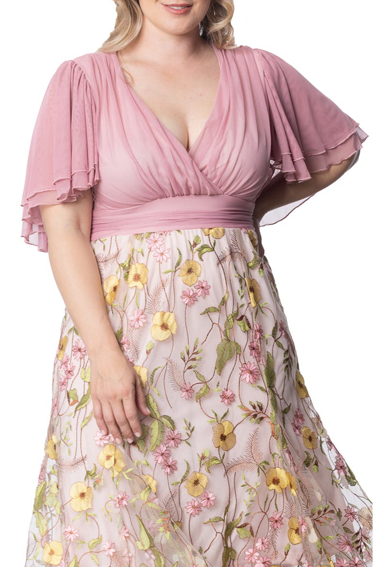 Lillian Embroidered Flutter Sleeve Cocktail Dress, Alternate, color, DAWN GARDEN