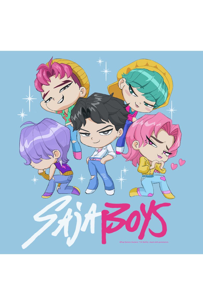 Boys' Saja Boys' Chibi Group Graphic Short Sleeve T-Shirt, Alternate, color, Light Blue