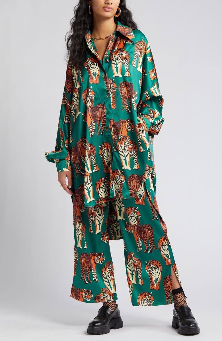 Dressed in Lala Tiger Print Royal Satin Matching Set, Alternate, color, 