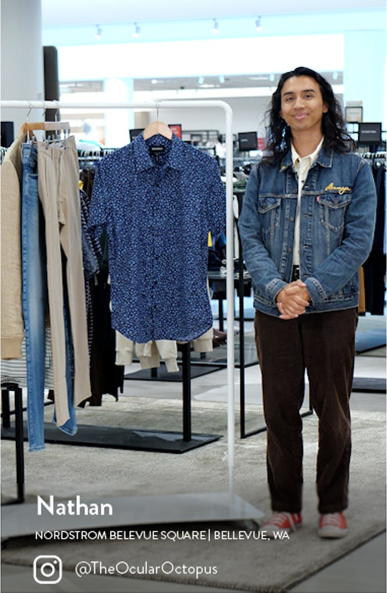 Slim Fit Floral Short Sleeve Stretch Button-Up Shirt, sales video thumbnail