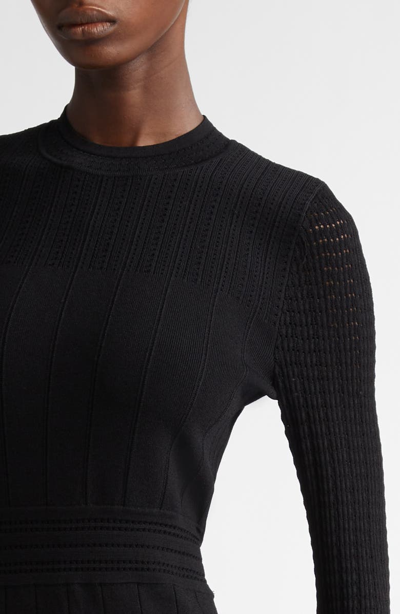 Lela Rose Piper Fringe Trim Long Sleeve Sweater Dress, Alternate, color,