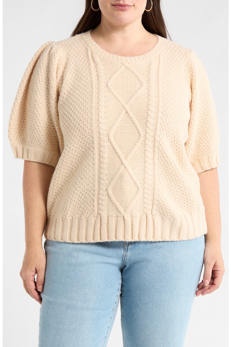 Puff Sleeve Cable Stitch Sweater, Main, color, OATMEAL