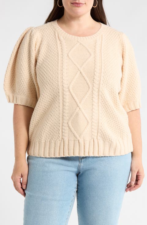 Puff Sleeve Cable Stitch Sweater (Plus)