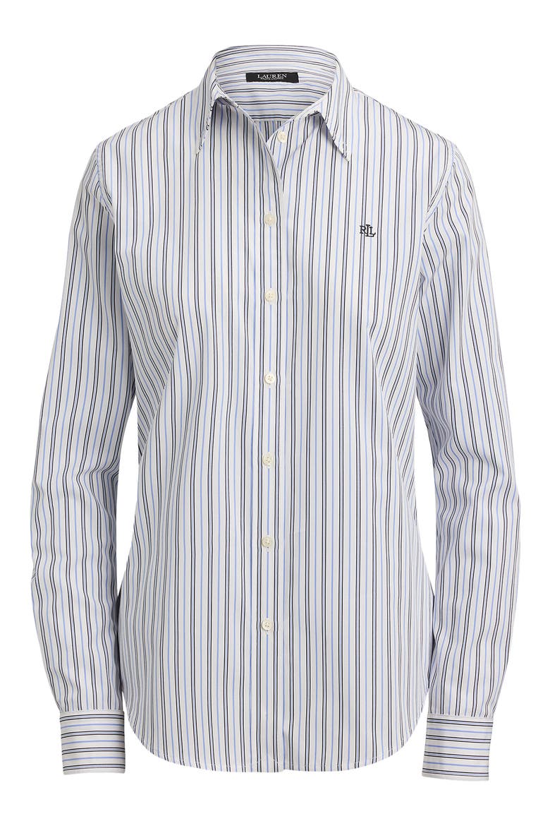 Cotton Broadcloth Button-Up Shirt, Alternate, color, BLUE/ MULTI
