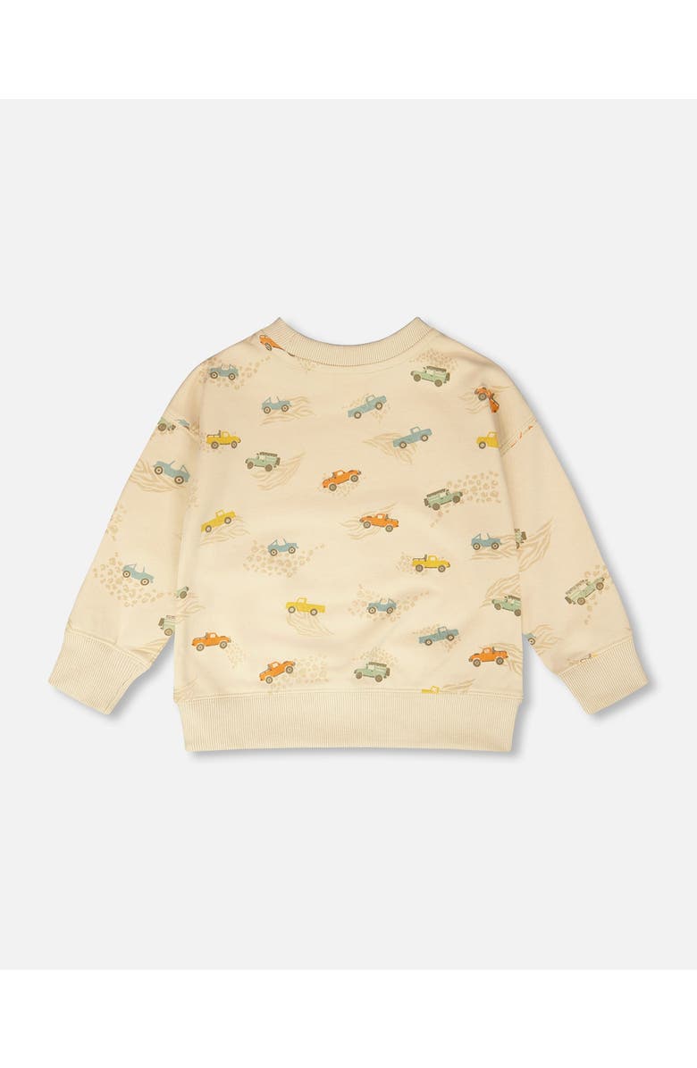 Deux par Deux Long Sleeve Jeep Print French Terry Sweatshirt, Alternate, color, Beige Jeeps Print