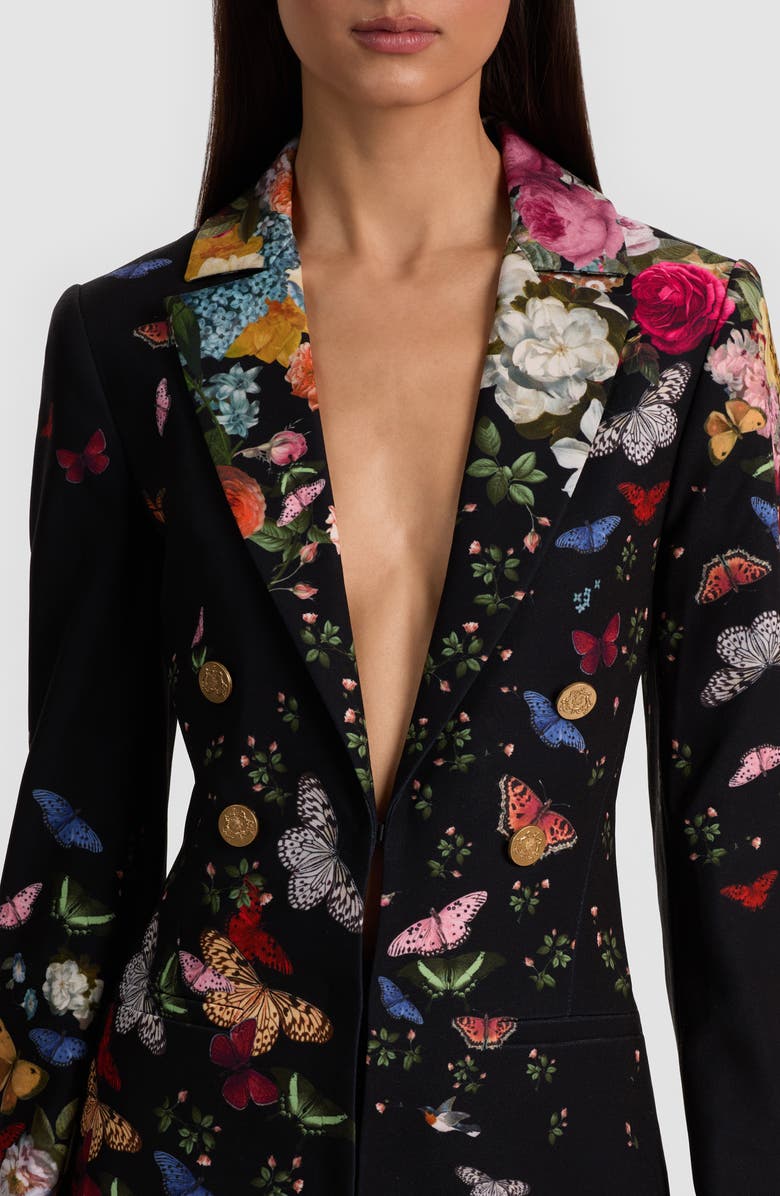 Alice + Olivia Mya Butterfly & Floral Print Blazer, Alternate, color, Solar Strength Black