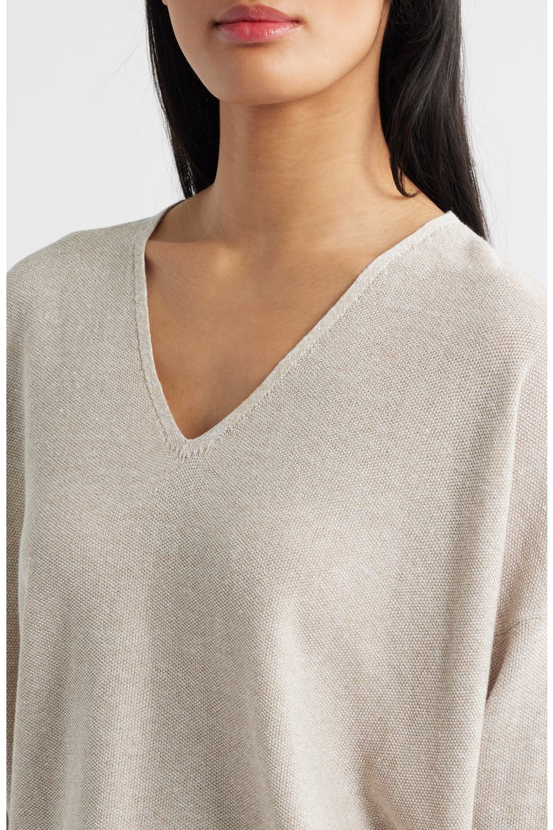 Organic Linen & Organic Cotton V-Neck Sweater, Alternate, color, UNDYED NATURAL