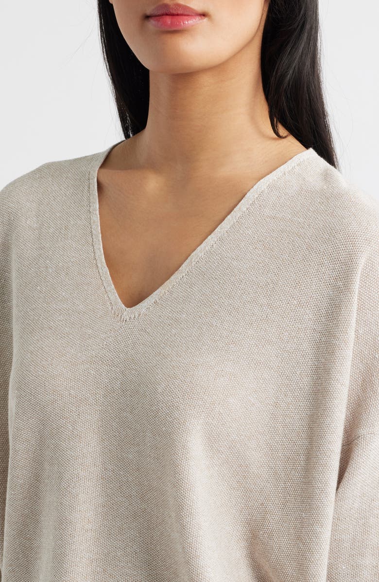 Eileen Fisher Organic Linen & Organic Cotton V-Neck Sweater, Alternate, color, Undyed Natural
