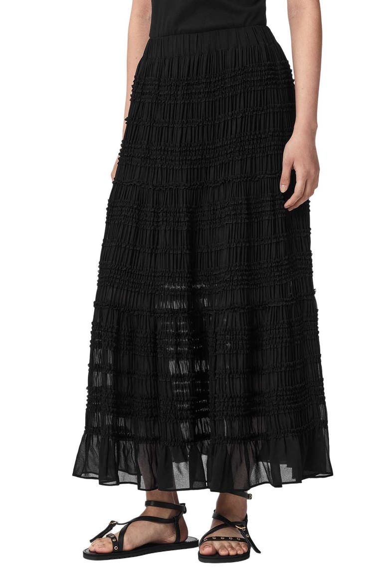 Lotus Tiered Maxi Skirt, Main, color, BLACK