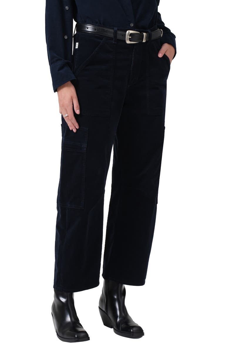 Citizens of Humanity Marcelle Low Rise Barrel Corduroy Cargo Pants, Alternate, color, Navy