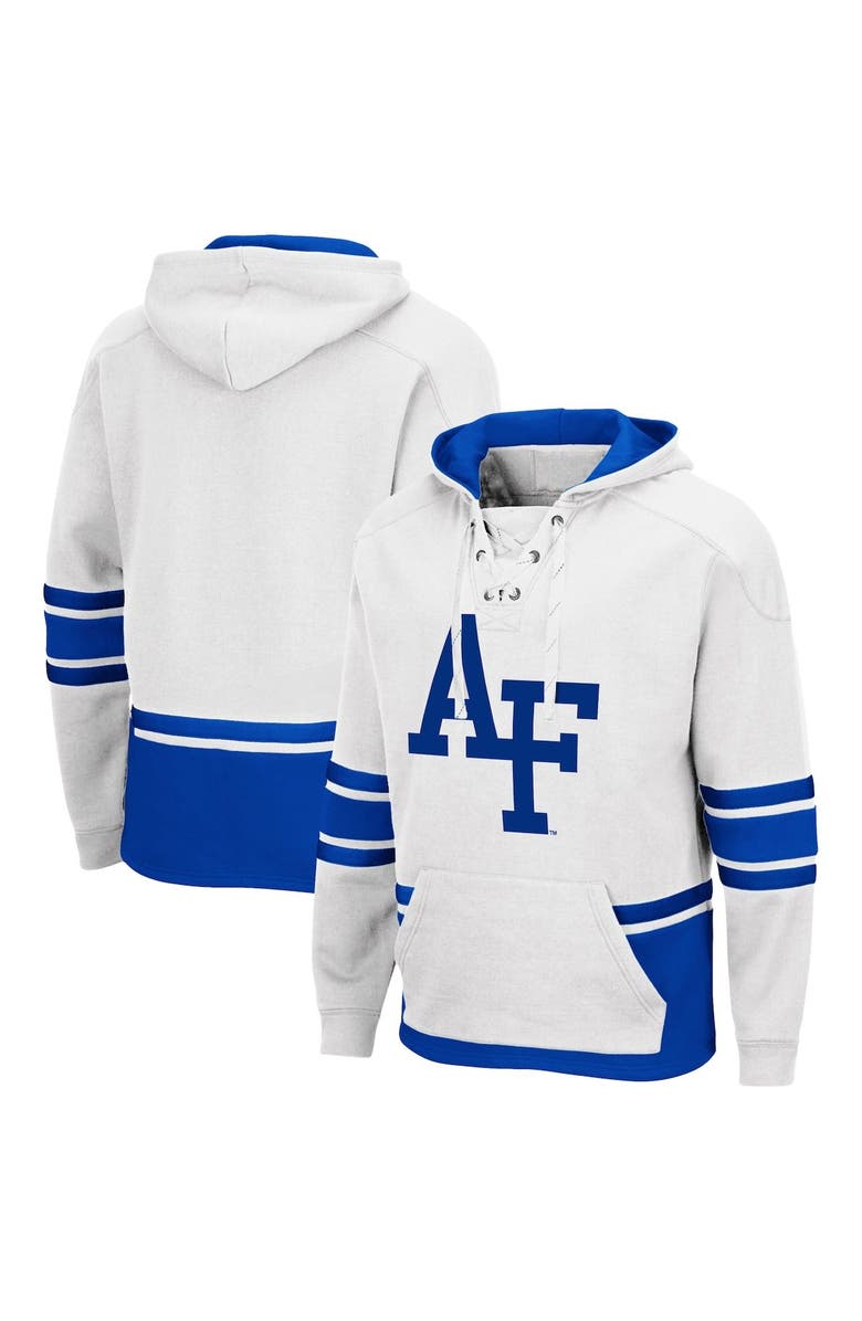 COLOSSEUM Men's Colosseum White Air Force Falcons Lace Up 3.0 Pullover Hoodie, Main, color, 