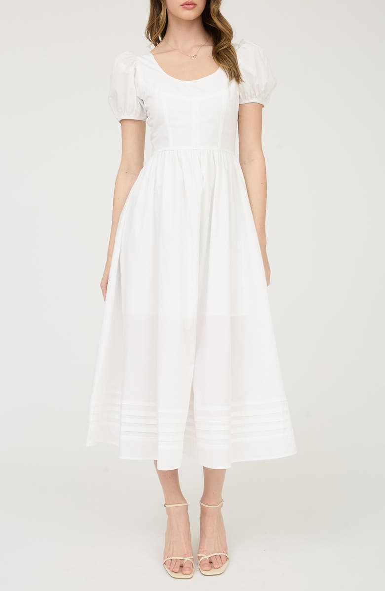 Blu Pepper Puff Sleeve Midi Dress, Main, color, Snow White