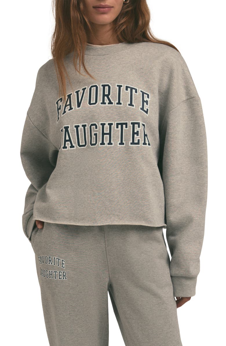 Favorite Daughter Cropped Collegiate Sweatshirt, Main, color, Heather Grey W/ Navy