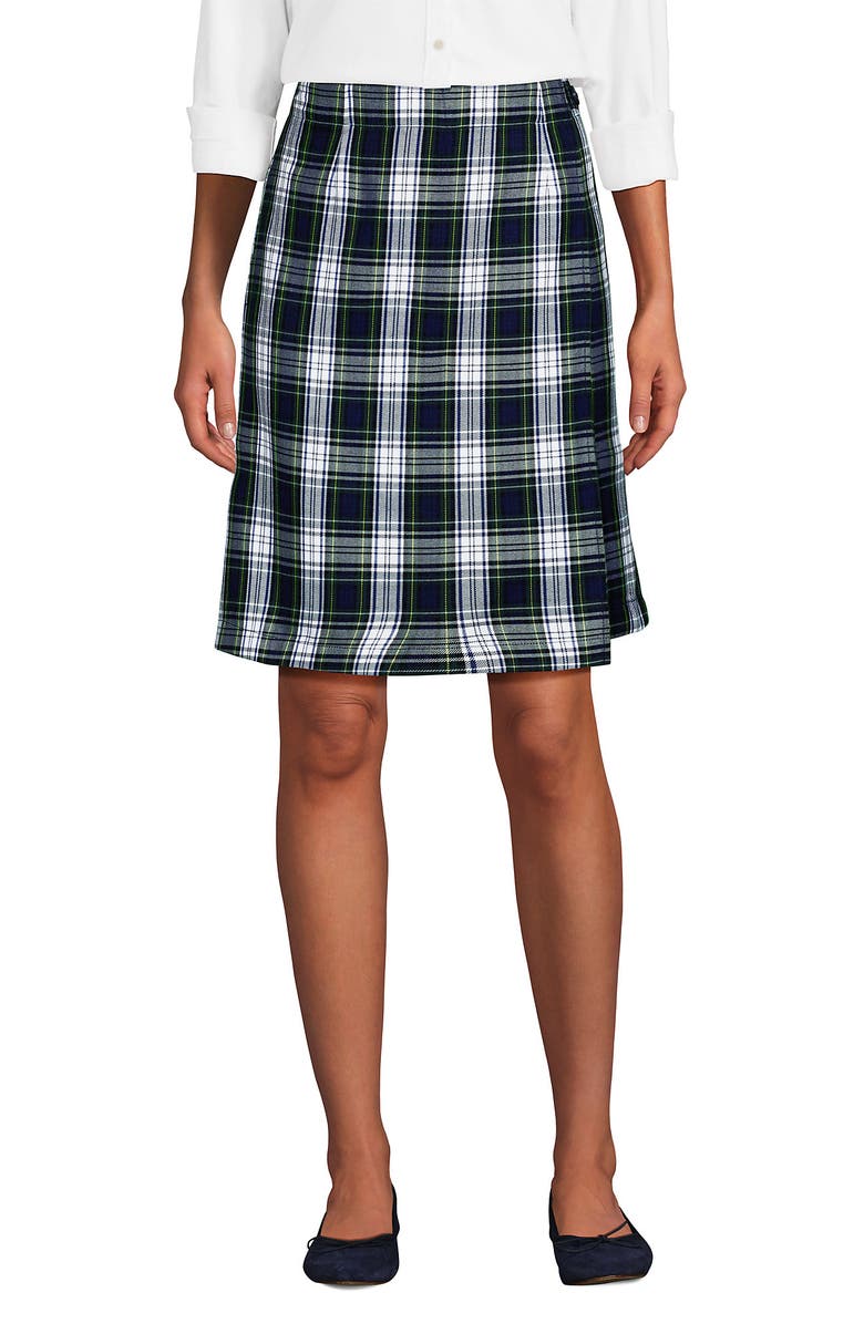 Lands' End School Uniform  Plaid  A Line Tab Skort Top of Knee, Main, color, White Plaid