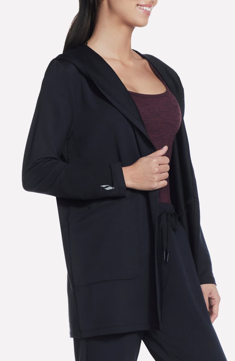 SKECHERS Restful Hooded Cardigan, Alternate, color, Bold Black