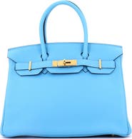 Pre-Owned Hermes Birkin Handbag Blue Togo with Gold Hardware 30