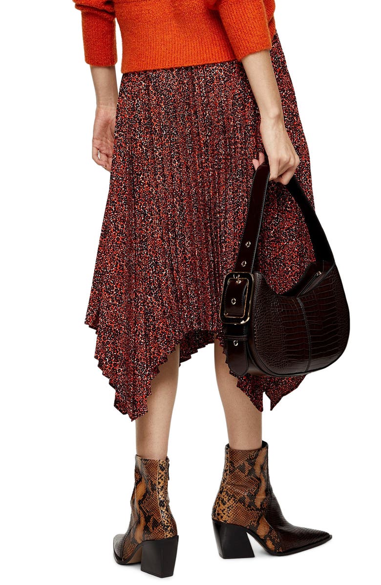 Topshop Tiny Leopard Pleated Belted Midi Skirt, Alternate, color, 