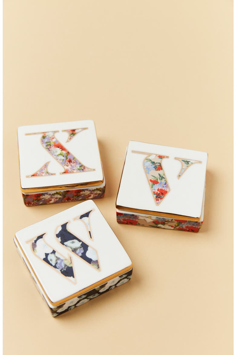 Anthropologie Monogram Lidded Jewelry Box, Alternate, color, WHITE - W