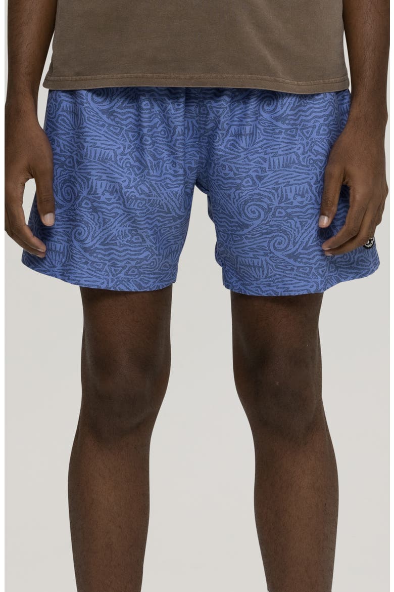 Doodle Print Microfiber Swim Trunks, Main, color, OCEAN