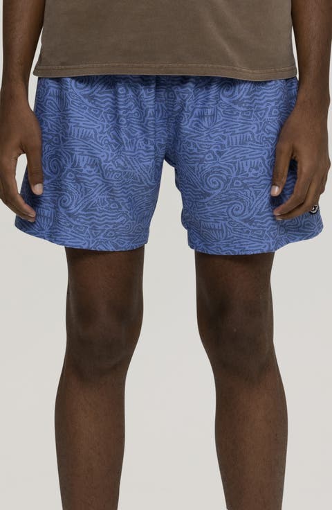 Doodle Print Microfiber Swim Trunks