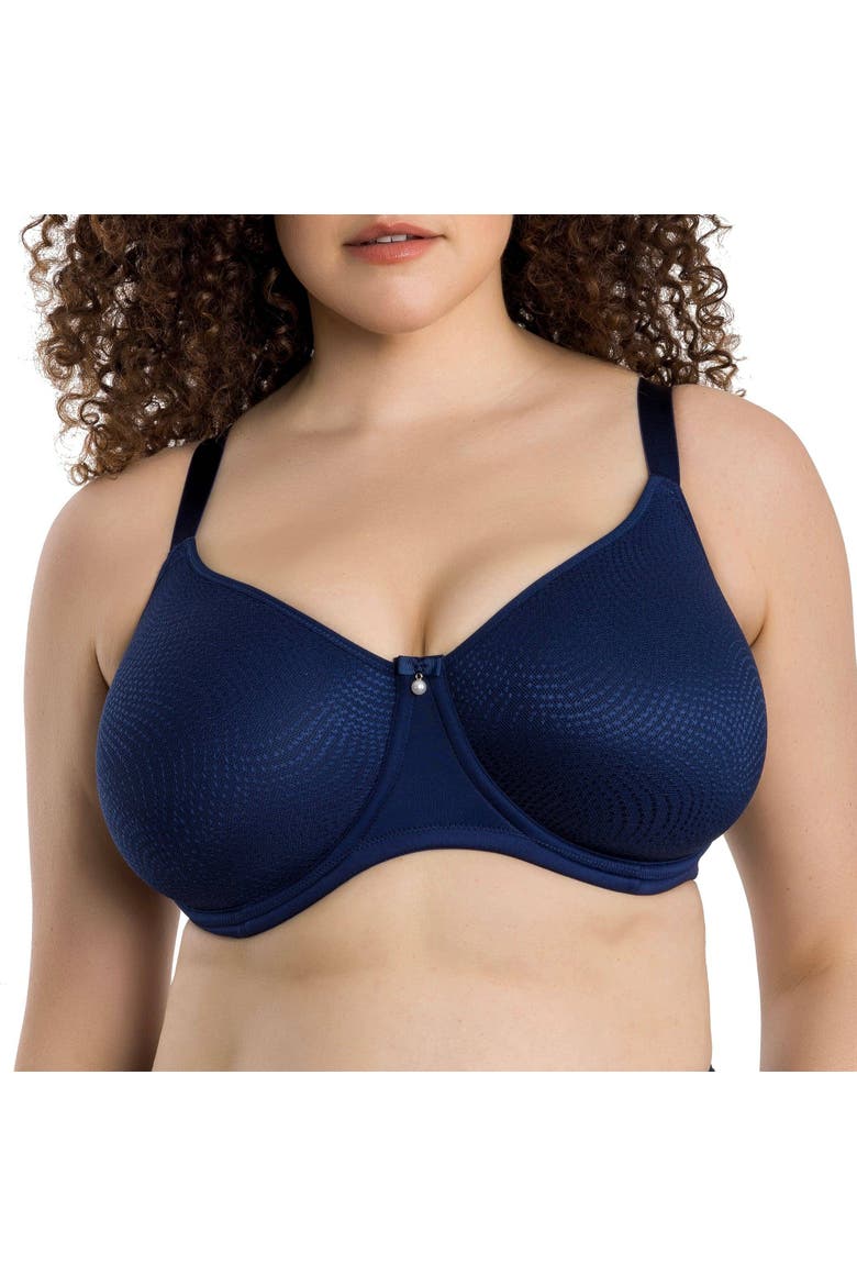 Pearl Non-padded Seamless Minimizer Bra, Alternate, color, Navy