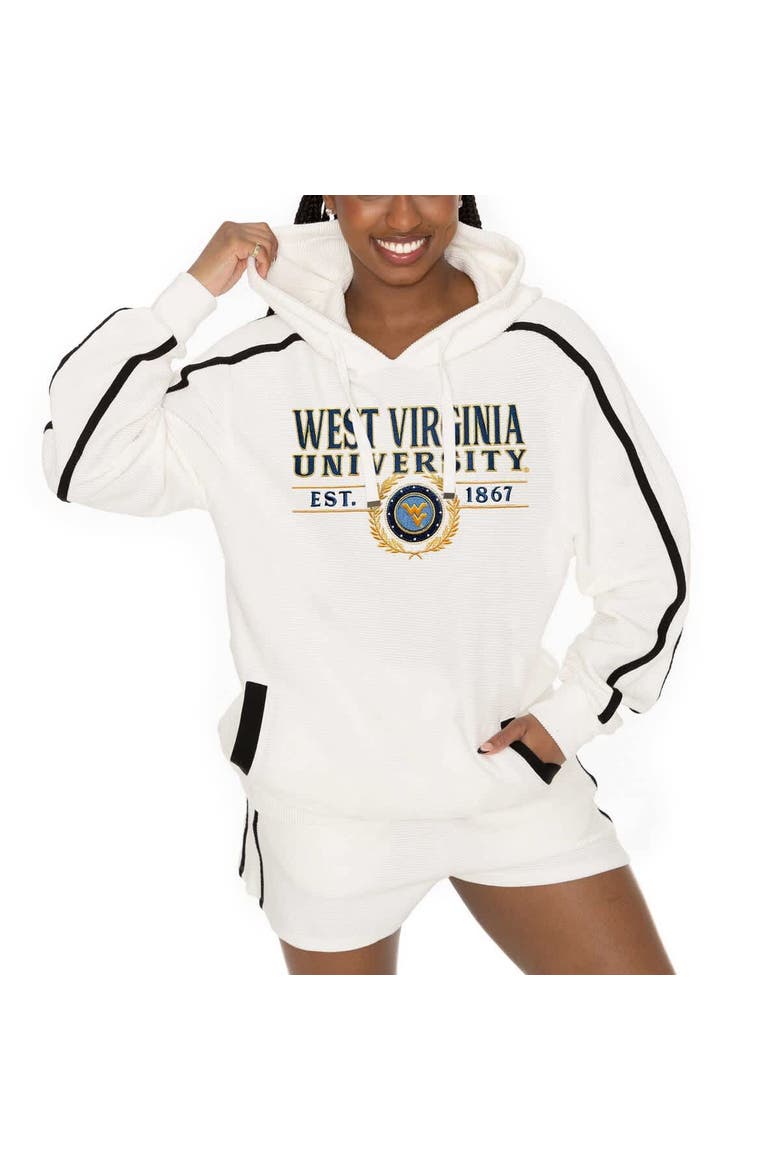 Women's Gameday Couture Cream West Virginia Mountaineers Down, Set, Go Pullover Hoodie and Shorts Set, Main, color, Cream