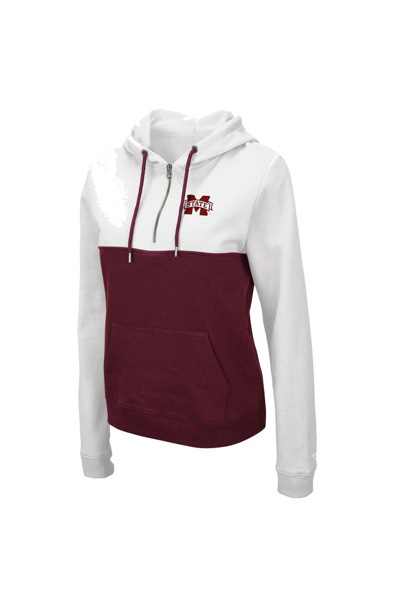 COLOSSEUM Women's Colosseum White/Maroon Mississippi State Bulldogs Aidan Lightweight Half-Zip Hoodie, Alternate, color, White