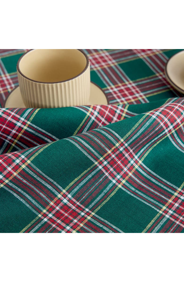Solino Home Linen Table Runner for Dining Table, Holiday and Everyday Table Decor - Green Tartan Plaid, Alternate, color, Green