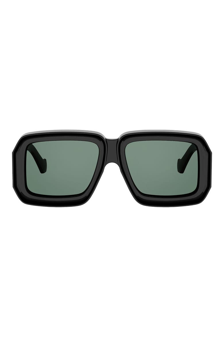 x Paula's Ibiza Dive In Mask 56mm Square Sunglasses, Main, color, SHINY BLACK / GREEN