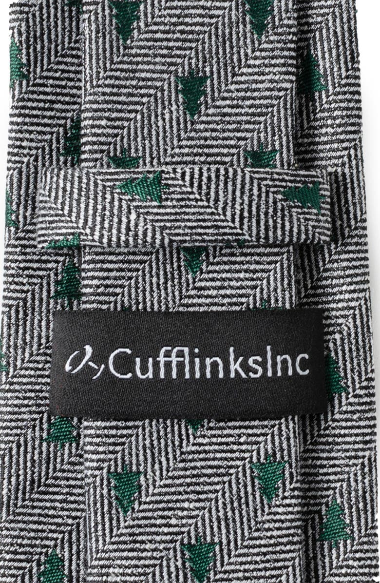 Cufflinks, Inc. Holiday Tree Silk & Linen Blend Herringbone Tie, Alternate, color, Gray