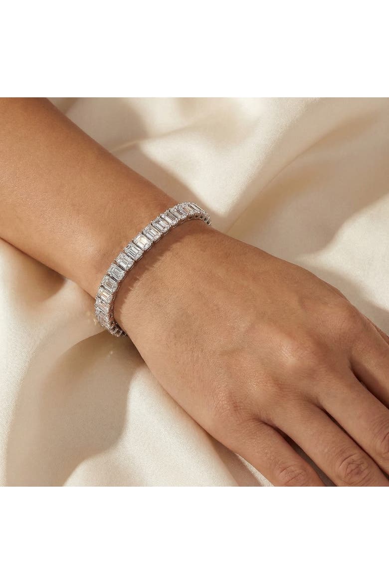 28Ct Emerald Diamond Tennis Bracelet 14k Gold 7" 17.5g Lab Grown, Alternate, color, 14k White Gold