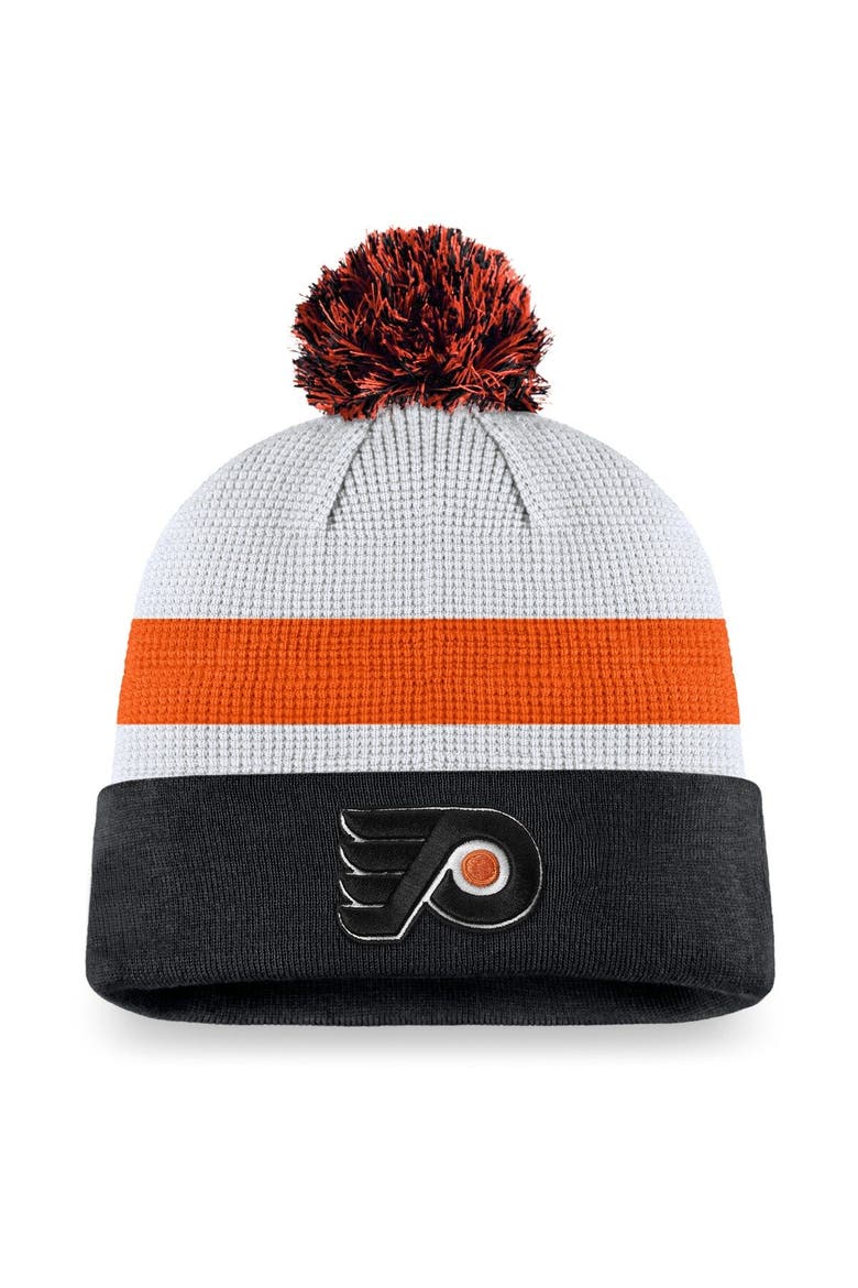 Men's Fanatics Branded White/Black Philadelphia Flyers Authentic Pro Draft Cuffed Knit Hat with Pom, Main, color, White