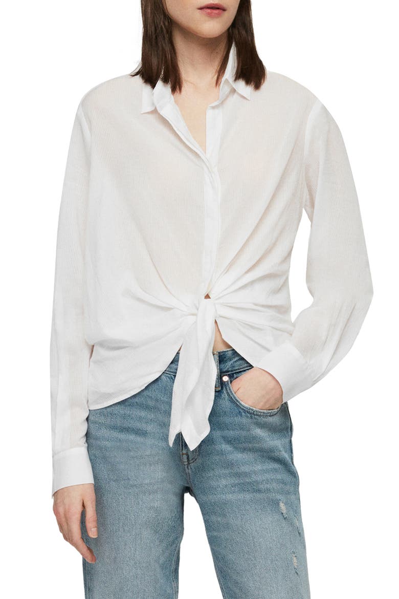 Sirena Front Tie Shirt, Main, color, CHALK WHITE