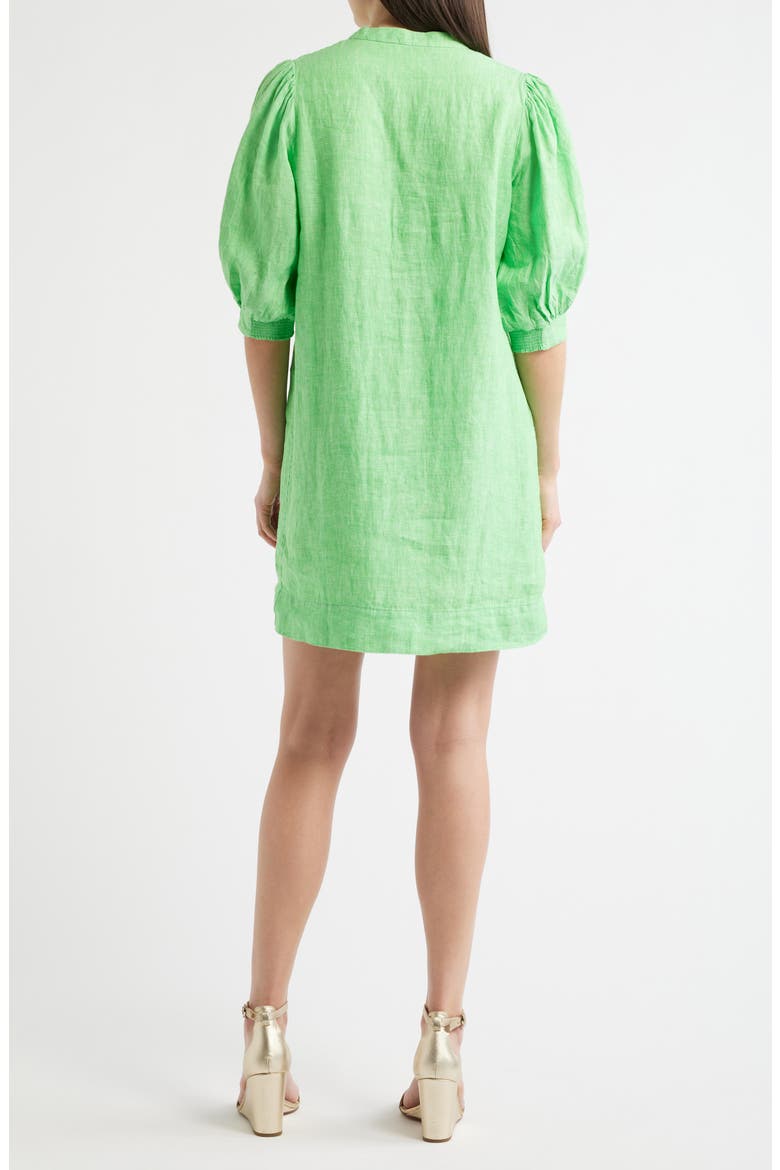 Mialeigh Elbow Sleeve Linen Shift Dress, Alternate, color, PUTTING GREEN X RESORT WHITE