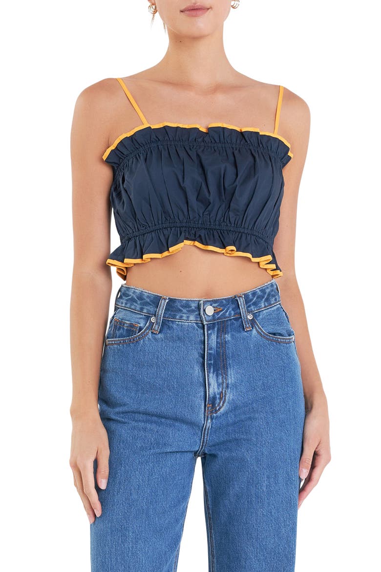 Colorblock Cotton Crop Camisole, Main, color, NAVY