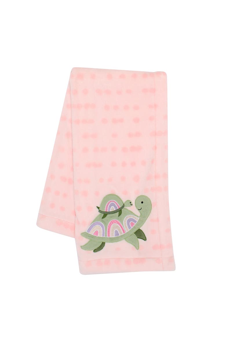 Sea Dreams Cozy Fleece Turtle Applique Baby Blanket, Main, color, Pink
