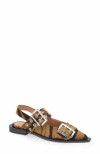 Ganni Zebra Pointed Toe Mary Jane Slingback Flat
