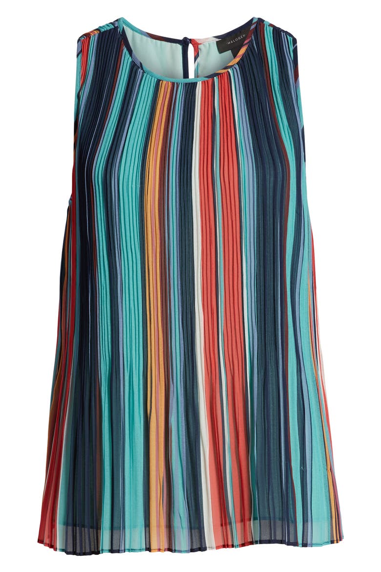 Pleated Top, Alternate, color, NAVY MULTI STRIPE