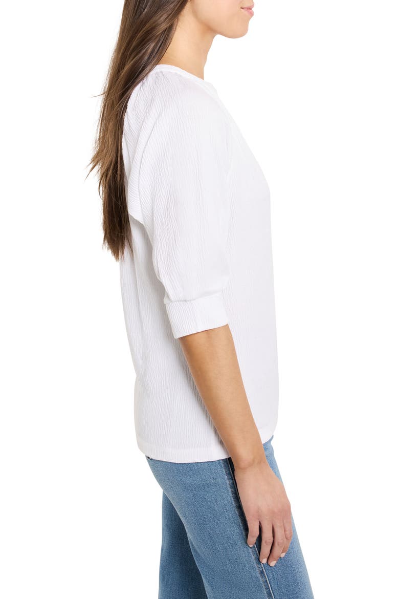 Elbow Sleeve Split Neck Top, Alternate, color, PAPER WHITE