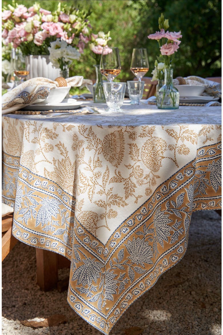 Chloe Tablecloth, Alternate, color, Blue, Brown 59" x 59"